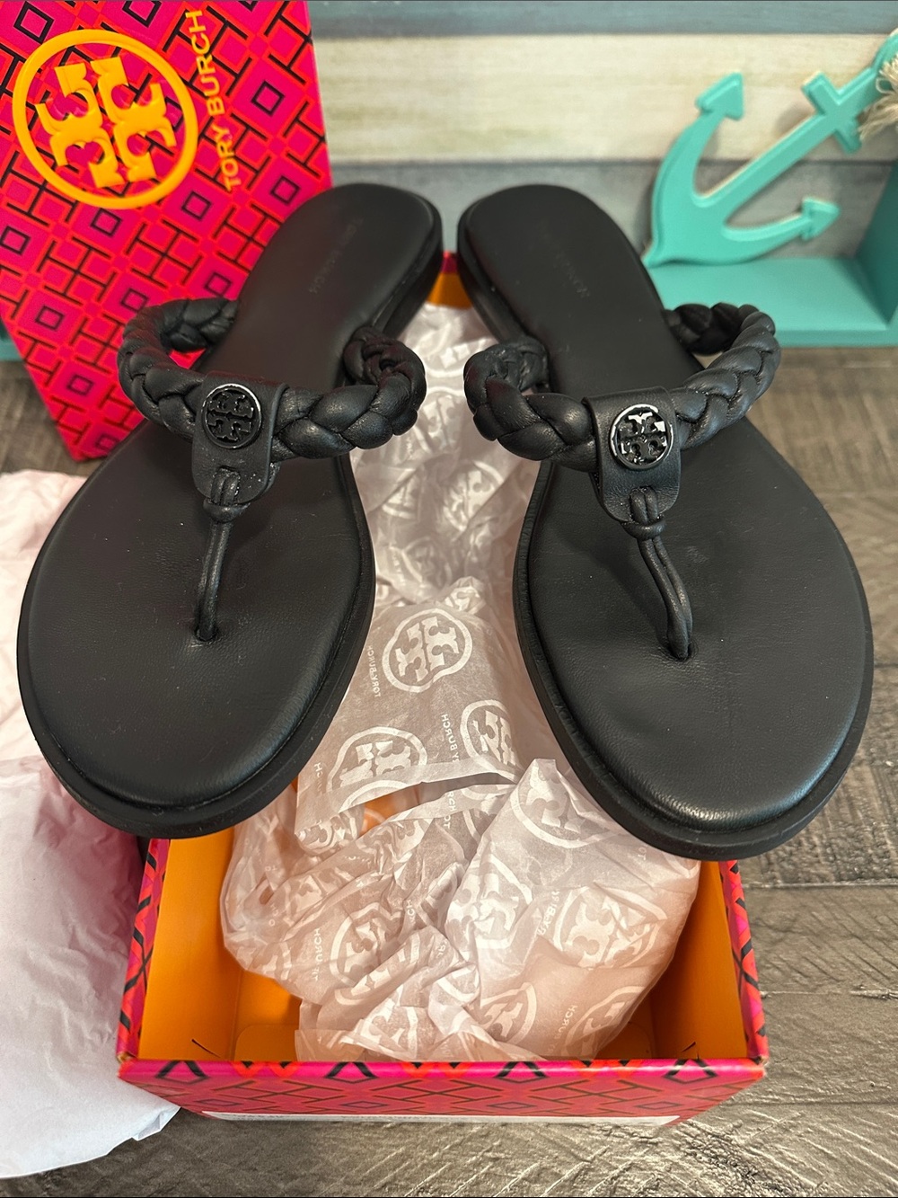Tory Burch Braided Benton Thong Size 8